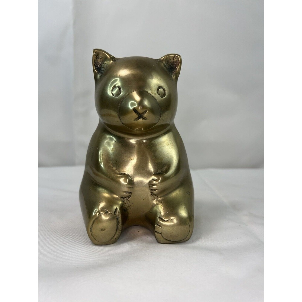 Vintage Teddy Bear Solid Brass Piggy Coin Bank Made In Korea‎ 5" Nursery Decor